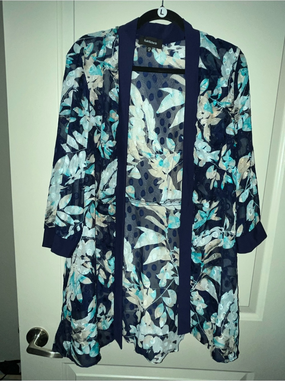 R&M Richards Navy Floral Swim Coverup with Teal and White Leaves